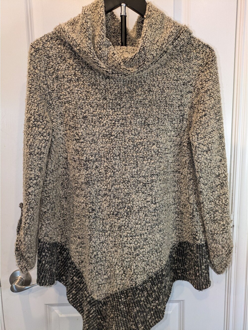 SJS Medium Boucle Cowl Neck Sweater Tunic Asymmetrical Hem Wool Blend
